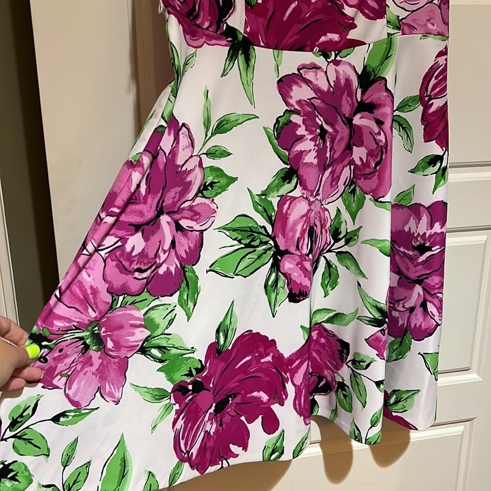AGB floral fit and flare dress 14 pink purple green gorgeous knee length - Picture 5 of 6